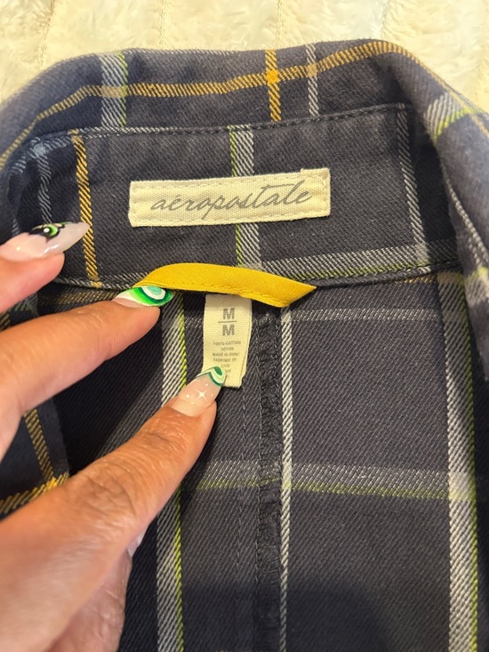 Vintage Aeropostale Double-Breasted Plaid Women's Peacoat Jacket - Navy & Yellow - Picture 4 of 14